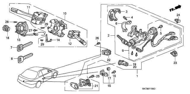 1990 Acura Integra Switch Assembly, Combination Diagram for 35250-SK7-A01