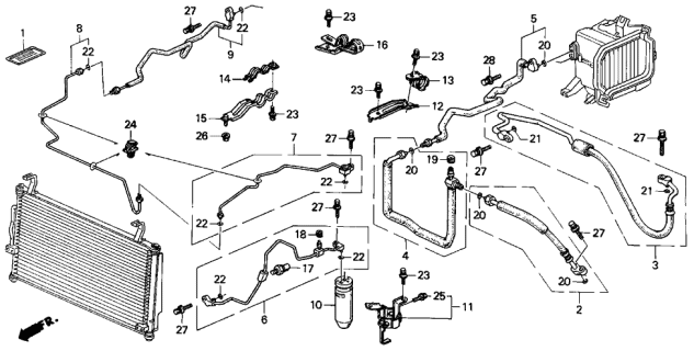 1995 Acura Integra A/C Hoses - Pipes Diagram