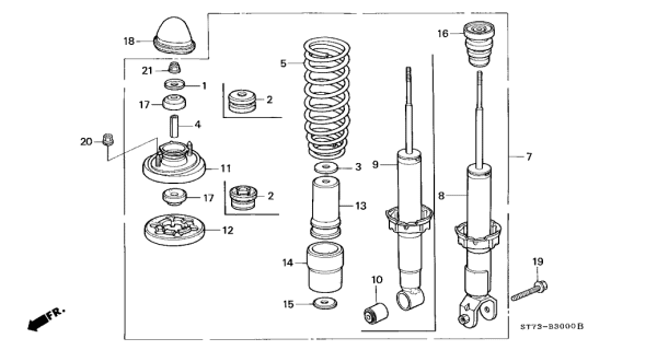 2000 Acura Integra Rear Shock Absorber Assembly (Showa) Diagram for 52610-ST7-R02