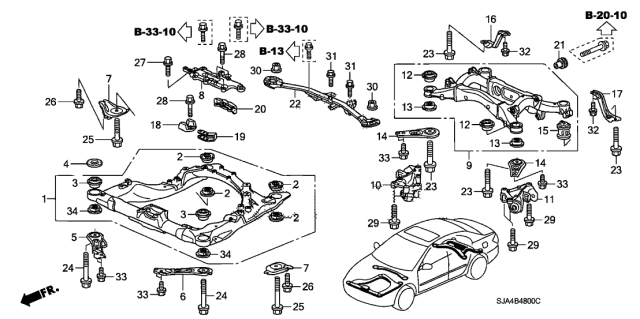 2008 Acura RL Sub-Frame Assembly, Front Diagram for 50100-SJA-A50