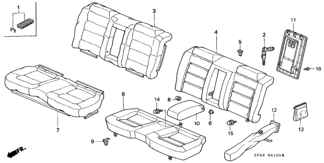 1997 Acura CL Clip, Rear Seat Cushion Diagram for 82137-SY8-A01