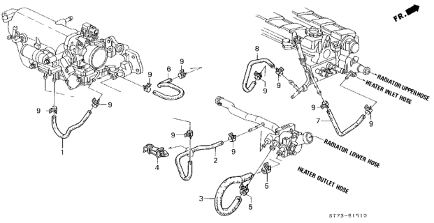 1994 Acura Integra Bypass Outlet Hose Diagram for 19508-P75-000