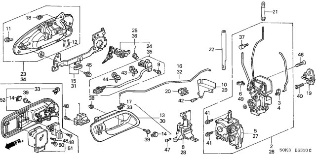 2002 Acura TL Right Front Door Handle Assembly (Outer) (Firepepper Pearl) Diagram for 72140-S0K-J01ZM