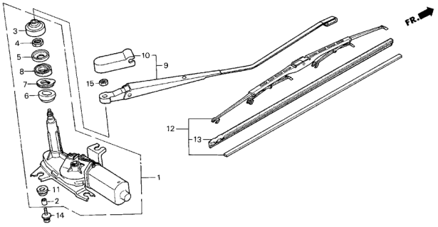 1989 Acura Integra Rear Wiper Arm Diagram for 38430-SD2-A01