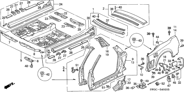 2003 Acura NSX Crossmember, Right Front Floor Diagram for 65131-SL0-A00ZZ