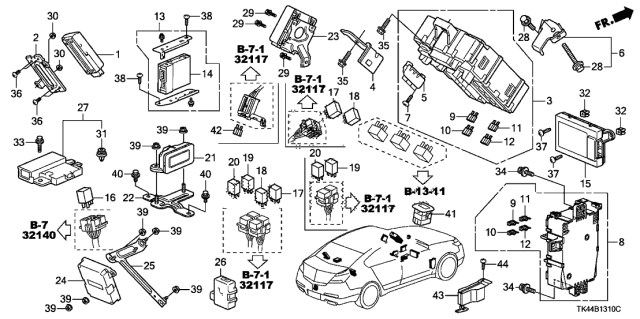 2009 Acura TL Passenger Fuse Box Assembly Diagram for 38210-TK5-A02