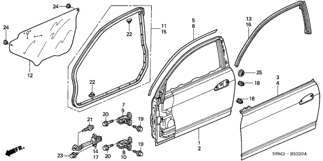 2002 Acura RSX Right Front Door (Upper) (Outer) Tape Diagram for 67326-S6M-003