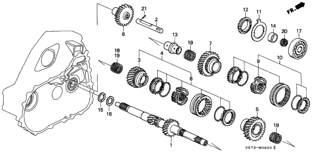 1993 Acura Integra Shaft, Reverse Idle Gear Diagram for 23261-PS1-505