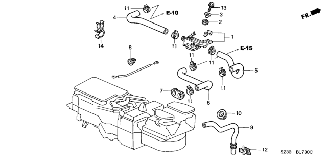 2000 Acura RL Clamp, Heater Hose Diagram for 91551-SZ3-003
