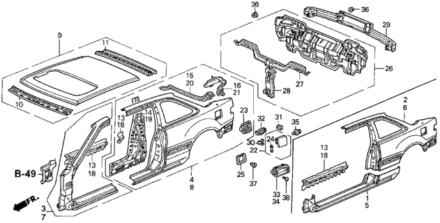 1990 Acura Integra Panel Set, Left Rear (Outer) Diagram for 04646-SK7-A00ZZ