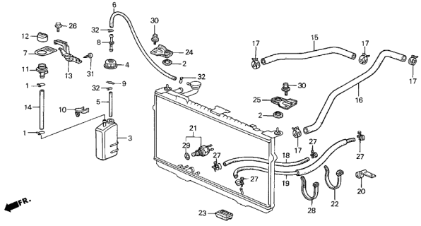 1989 Acura Integra Clip, Reserve Tank Joint Diagram for 19107-PA0-000