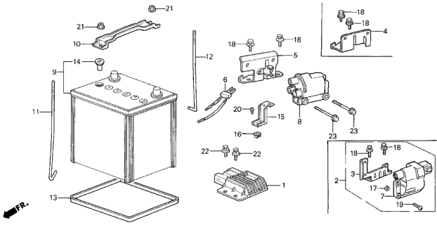 1990 Acura Legend Battery Box Assembly Diagram for 31521-SD4-000