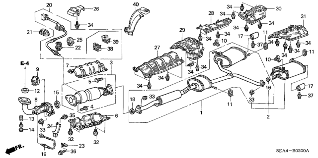 2004 Acura TSX Driver Left Side Exhaust Muffler Pipe Diagram for 18035-SEA-J01