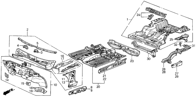 1988 Acura Integra Member, Driver Side Dashboard Side Diagram for 60695-SD2-A00ZZ