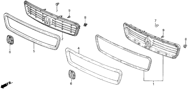 1995 Acura Legend Front Grille Diagram for 75101-SP0-A11