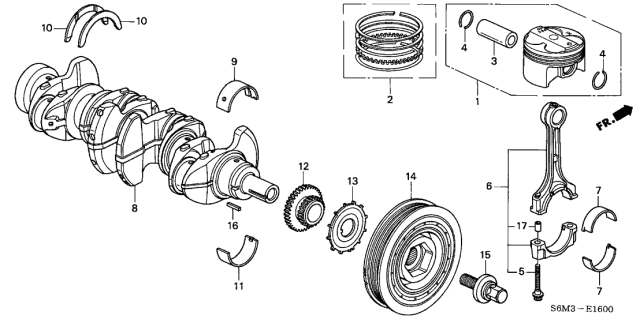 2004 Acura RSX Piston Ring Set (STD) (Riken) Diagram for 13011-PRA-E02