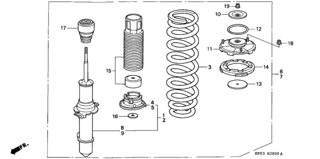1991 Acura Legend Left Front Shock Absorber Unit Diagram for 51606-SP0-014
