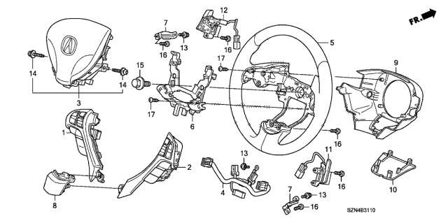 2012 Acura ZDX Steering Wheel Assembly (Darker Umber Thread) Diagram for 78501-SZN-A92ZC