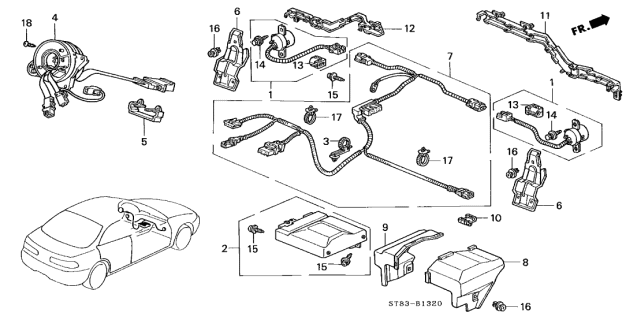 1995 Acura Integra SRS Unit Kit Diagram for 06772-SR8-A80