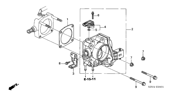 2006 Acura MDX Fuel Injection Throttle Body Mounting Gasket Diagram for 16176-RCA-A02