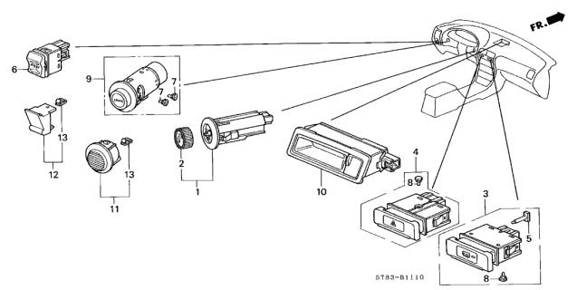 1994 Acura Integra Switch Assembly, Hazard Diagram for 35510-ST7-003