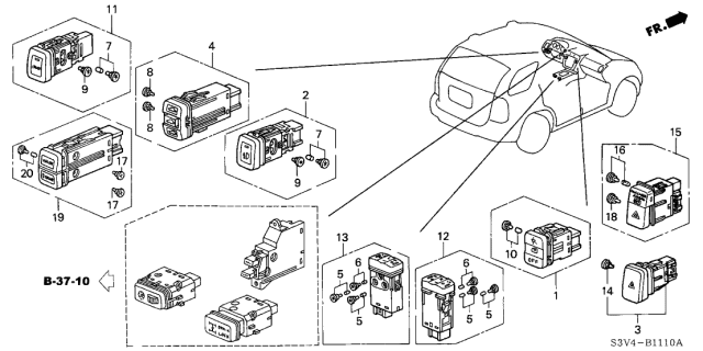 2001 Acura MDX Switch Assembly, Hazard (Chamois Gray No. 3) Diagram for 35510-S3V-A02ZA