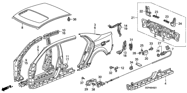 2004 Acura TL Stiffener, Left Rear Combination Diagram for 66167-SEP-A00ZZ