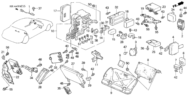 1991 Acura Legend Fuse Box Assembly Diagram for 38200-SP0-A01