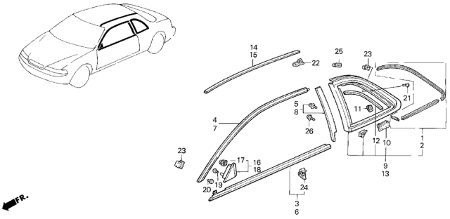 1993 Acura Legend Clip, Roof Molding Diagram for 90666-SP1-003