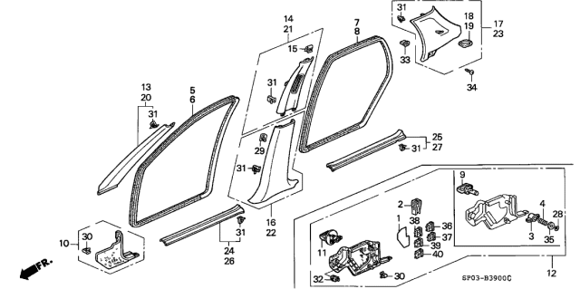1992 Acura Legend Seal, Right Rear Door Opening (Cream Ivory) Diagram for 72815-SP0-003ZD