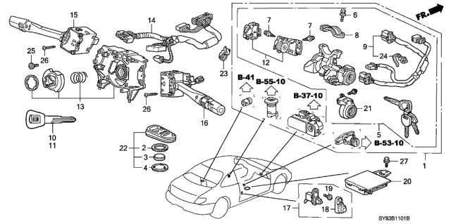 1998 Acura CL Cylinder Set, Key (Mild Beige) (Service) Diagram for 06350-SY8-A12ZC