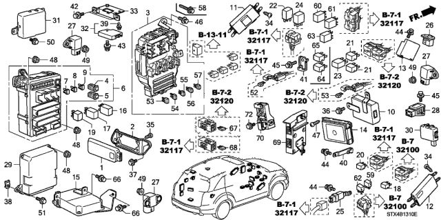 2010 Acura MDX Fuse Box Assembly Diagram for 38200-STX-A03