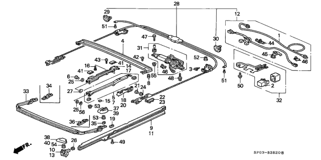 1993 Acura Legend Stopper, Glass Stay Diagram for 70334-SP0-003