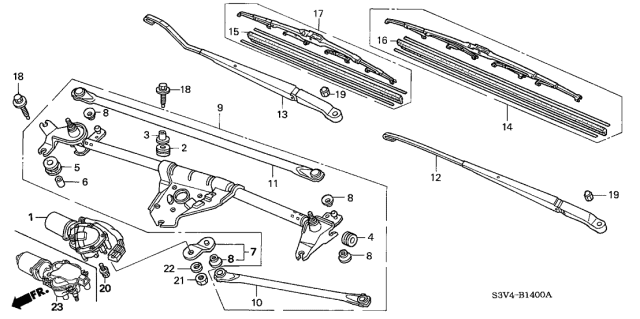 2003 Acura MDX Motor, Front Wiper (Lh) Diagram for 76505-S3V-A01