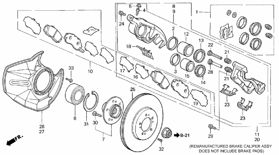 1993 Acura Legend Left Front Caliper Sub-Assembly Diagram for 45019-SP0-E01