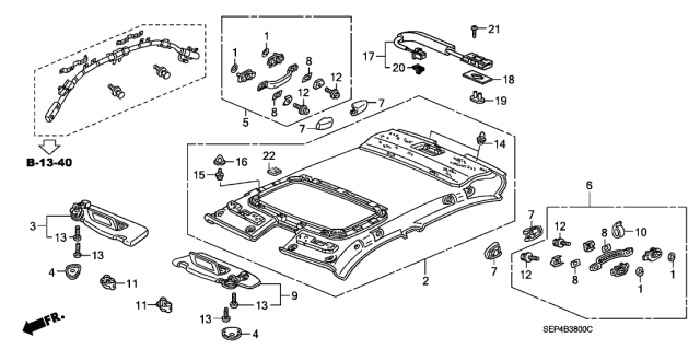2007 Acura TL Roof Lining Fastener Diagram for 83203-SEP-A00
