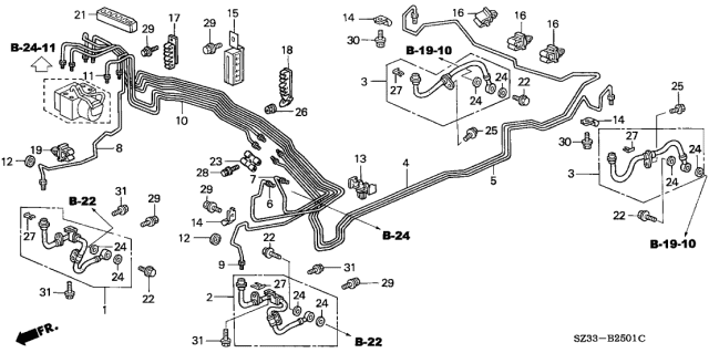 1998 Acura RL Clip, Brake Pipe Diagram for 46392-SZ3-A10