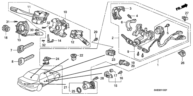 1990 Acura Integra Switch Assembly, Lighting Diagram for 35255-SK7-A01