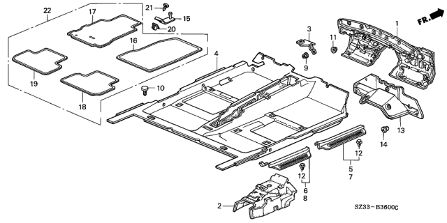 2001 Acura RL Floor Mat, Right Rear (Quartz Gray) Diagram for 83603-SZ3-A00ZB