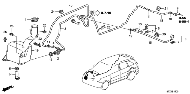 2008 Acura MDX Left Front Windshield Washer Nozzle Assembly (Aspen White Pearl) Diagram for 76815-STX-A10ZD