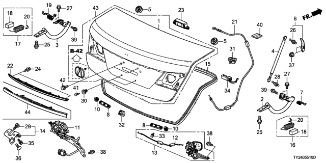 2015 Acura RLX Trunk Lid Stopper (Lower) Diagram for 74828-TK4-A01