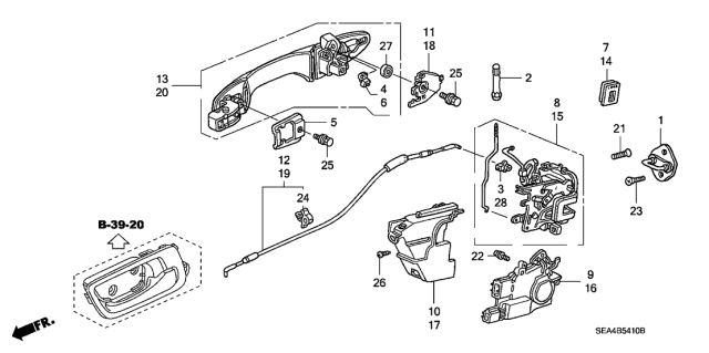 2006 Acura TSX Right Rear Door Handle Assembly (Outer) (Nighthawk Black Pearl) Diagram for 72640-SEC-A01ZD