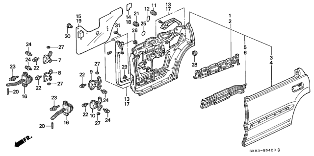 1992 Acura Integra Skin, Right Rear Door Diagram for 67611-SK8-320ZZ