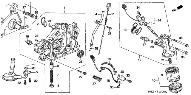 2000 Acura TL Strainer, Oil Diagram for 15220-P8A-A00