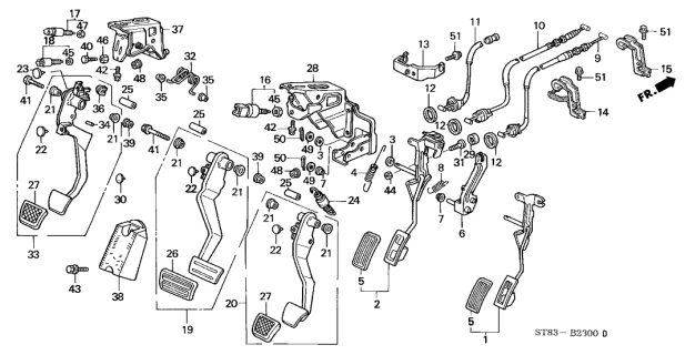 1994 Acura Integra Pedal Assembly, Brake Diagram for 46500-SR3-L10