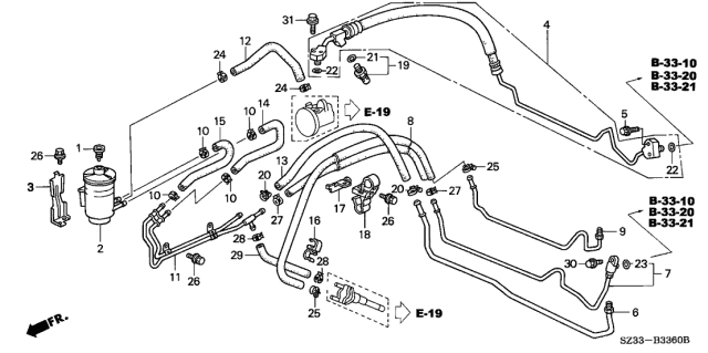 1996 Acura RL Power Steering Reservoir Line Hose Diagram for 53731-SZ3-000