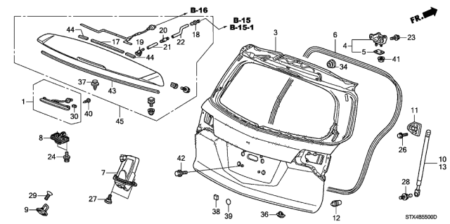 2009 Acura MDX Passenger Side Tailgate Open Stay Assembly Diagram for 74820-STX-A11