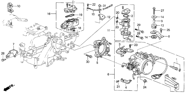1990 Acura Legend Rubber, Throttle Body Mounting Diagram for 16176-PL2-661