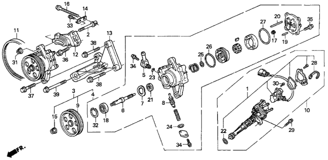 1992 Acura Legend Power Steering Pump Assembly Diagram for 56100-PY3-020