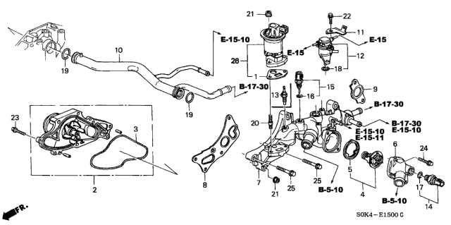 1999 Acura TL Engine Water Pump Gasket Diagram for 19222-P8A-A01